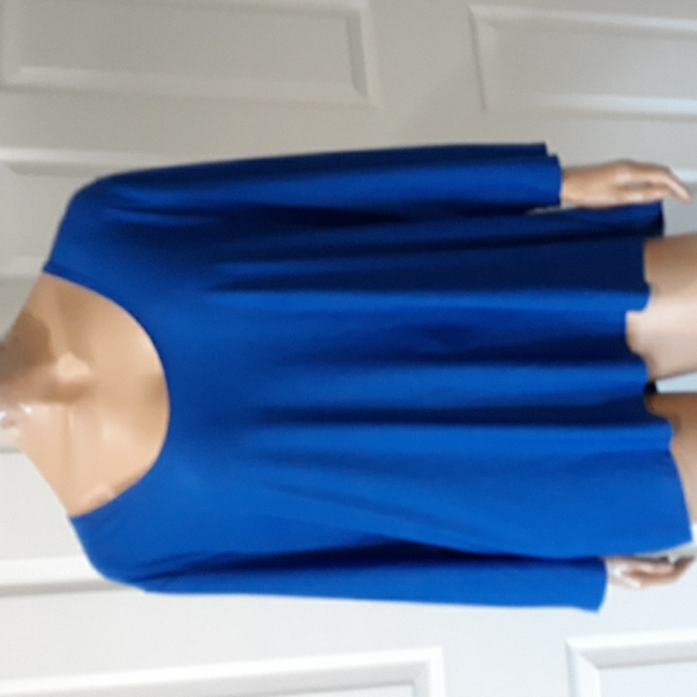 Royal Blue Color Long Sleeve Scoop Neck Pullover Tunic Plus Size 3X
